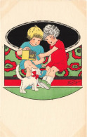 ILLUSTRATEUR SIGNE - Mayton - Deux Enfants Avec Un Canari En Cage Et Un Chat Blanc - Carte Postale Ancienne - Autres & Non Classés