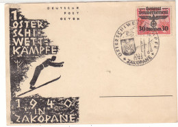 Pologne - Gouvernement Général - Carte Postale De 1940 - Oblit Zakopane - Ski - Valeur 70 €  ! - Gouvernement Général