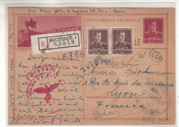 Roumanie - Carte Postale Recom De 1943 - Entier Postal - Oblit Bucuresti - Exp Vers Lyon - - Cartas De La Segunda Guerra Mundial
