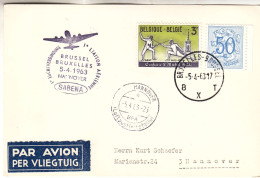 Belgique - Carte Postale De 1963 - Oblit Bruxelles - 1er Vol SABENA Bruxelles Hannover - Escrime - - Lettres & Documents