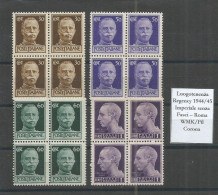 Italy 1944 Regency Lieutenancy Luogotenenza Imperiale Senza Fasci Fil. Corona #516/519 In MNH** Quartine Block4 - Lotti E Collezioni