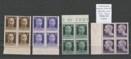 Italy 1944 Luogotenenza Imperiale Senza Fasci Fil. Corona #516/519 In MNH** Quartine Margine Foglio Block4 Sheet Margin - Nuovi