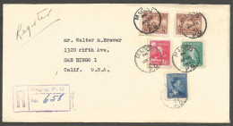 1951 Registered Cover 28c Colourful GVI Multi Franking CDS Magog Quebec PQ To USA - Postal History