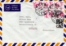 BRESIL AFFRANCHISSEMENT COMPOSE SUR LETTRE AVION POUR L'ALLEMAGNE 1977 - Storia Postale