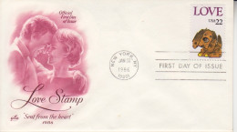 FDC "Love Stamp" Obl. New York Le 30 Jan 1986 Sur N° 1619 "Love, Chien" - Brieven En Documenten