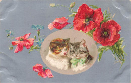 ANIMAUX - Chats - Deux Têtes De Chats - Chat Gris Et Chat Tricolore - Coquelicot - Carte Postale Ancienne - Cats