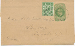 GB 1912 EVII Postal Stationery Wrapper Uprated With GV 1/2d From LONDON To WÜRZBURG, Bavaria Tied By CDS 22mm HACKNEY S. - Briefe U. Dokumente