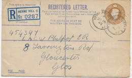 GB 1942 GVI 5 1/2d Postal Stationery Registered Env LONDON CDS 23mm HERNE-HILL.(65) S.E.24 To GLOUCESTER - EXHIBITION-IT - Lettres & Documents