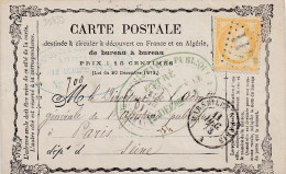 35433# CERES CARTE PRECURSEUR ASSISTANCE PUBLIQUE Obl GC 2411 MONSOL 1873 T16 RHONE Ua Dos MAIRIE DE MONSOLS - Cartes Précurseurs