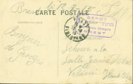 Guerre 14 CP Brest En FM Franchise Militaire Cachet Dépôt De Réception De Chevaux étrangers Brest CAD 12 6 15 - Guerra De 1914-18