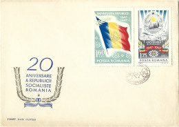 ROMANIA 1967 - COVER FDC, 20 YEARS ANNIVERSARY OF THE SOCIALIST REPUBLIC OF ROMANIA - FDC