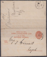 ⁕ Hungary 1891 CROATIA ⁕ Postal Stationery Zárt-levelező-lap Zatvorena Dopisnica MALJEVAC - ZAGREB ⁕ See Scan - Entiers Postaux