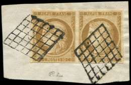 EMISSION DE 1849 - 1a   10c. Bistre-brun, PAIRE Obl. GRILLE S. Fragt, TB. C - 1849-1850 Cérès