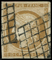 EMISSION DE 1849 - 1b   10c. Bistre-VERDATRE, Obl. GRILLE, TB - 1849-1850 Cérès