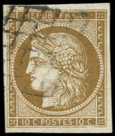 EMISSION DE 1849 - 1c   10c. Bistre-VERDATRE FONCE, Obl. GRILLE, Très Jolie Nuance Certifiée Calves, TTB - 1849-1850 Ceres