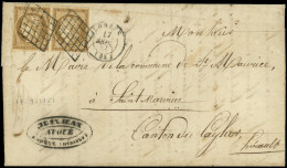 Let EMISSION DE 1849 - 1a   10c. Bistre-brun, PAIRE Obl. GRILLE S. LAC, Càd T15 LODEVE 17/9/51, TB - 1849-1876: Periodo Clásico