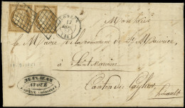 Let EMISSION DE 1849 - 1a   10c. Bistre-brun, PAIRE Obl. GRILLE S. LAC, Càd T15 LODEVE 17/9/51, TB - 1849-1876: Classic Period