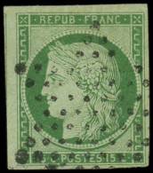 EMISSION DE 1849 - 2    15c. Vert, Obl. ETOILE, Grandes Marges, Un Voisin, TTB. Br - 1849-1850 Cérès