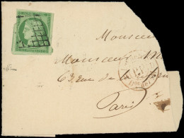 EMISSION DE 1849 - 2    15c. Vert, 3 Très Grandes Marges, La 4e Intacte, Obl. GRILLE S. Fragt Avec Cachet De Levée, TB. - 1849-1850 Ceres