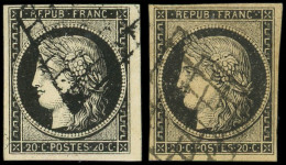 EMISSION DE 1849 - 3 Et 3a, 20c. Noir Sur Jaune Et Noir Sur Blanc, Obl. GRILLE, TB - 1849-1850 Cérès