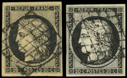 EMISSION DE 1849 - 3 Et 3a, 20c. Noir Sur Jaune Et Noir Sur Blanc Obl. GRILLE, TB - 1849-1850 Cérès