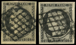 EMISSION DE 1849 - 3 Et 3a, 20c. Noir Sur Jaune Et 20c. Noir Sur Blanc, Obl. GRILLE, TB - 1849-1850 Ceres