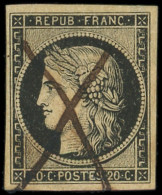 EMISSION DE 1849 - 3    20c. Noir Sur Jaune, Obl. PLUME, TB - 1849-1850 Cérès