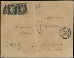 Let EMISSION DE 1849 - 3    20c. Noir Sur Jaune, PAIRE Obl. GRILLE S. Env., Càd (J) PARIS (J) 15/6/50, Poids "16" Et Don - 1849-1876: Klassik