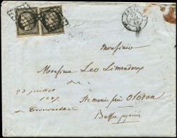 Let EMISSION DE 1849 - 3    20c. Noir Sur Jaune, 2 Ex. Obl. GRILLE S. LAC, Càd (F) PARIS (F) 23/7/49, TB - 1849-1876: Période Classique