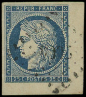 EMISSION DE 1849 - 4    25c. Bleu, Cdf, Obl. PC, Superbe - 1849-1850 Ceres