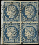 EMISSION DE 1849 - 4    25c. Bleu, BLOC De 4, Filet Mordu En Haut à Gauche, Obl. Etoile Sur Fragt, TB - 1849-1850 Ceres