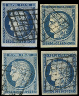 EMISSION DE 1849 - 4    25c. Bleu, 4 Nuances De Bleu à Bleu Très Foncé, Obl. GRILLE, Grandes Marges, TB - 1849-1850 Ceres