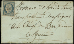 Let EMISSION DE 1849 - 4    25c. Bleu Obl. PC 189 S. LAC Du 26/3/52, Cursive 12/AURIOL, Arr. ALGER Pour Le CAMP De BIRKA - 1849-1876: Periodo Clásico