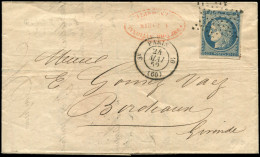 Let EMISSION DE 1849 - 4    25c. Bleu, Obl. ETOILE S. LAC, Càd 3e PARIS 10 24/5/52, TTB - 1849-1876: Période Classique