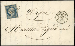 Let EMISSION DE 1849 - 4a   25c. Bleu Foncé, Obl. PC 1896 S. LAC, Càd 4 MARSEILLE 4 27/10/52, Superbe - 1849-1876: Klassieke Periode