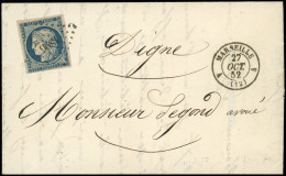 Let EMISSION DE 1849 - 4a   25c. Bleu Foncé, Obl. PC 1896 S. LAC, Càd 4 MARSEILLE 4 27/10/52, Superbe - 1849-1876: Periodo Clásico