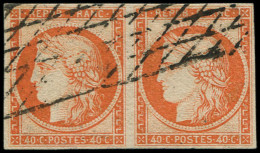 EMISSION DE 1849 - 5    40c. Orange, PAIRE Obl. GRILLE SANS FIN, TB - 1849-1850 Cérès