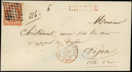 Let EMISSION DE 1849 - 5    40c. Orange, Touché à Droite, Obl. GRILLE S. Env. CHARGE, Càd Rouge BUREAU CENTRAL 11/6/50,  - 1849-1876: Periodo Classico