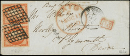 Let EMISSION DE 1849 - 5    40c. Orange, PAIRE Obl. GRILLE S. Env., Càd T15 St QUENTIN 13/10/50, Arr. PLYMOUTH 16/10, TT - 1849-1876: Klassieke Periode