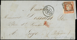 Let EMISSION DE 1849 - 5a   40c. Orange VIF, Petit BORD De FEUILLE, Obl. GRILLE S. LAC, Càd T15 LYON 18/4/51, Arr. LIEGE - 1849-1876: Classic Period
