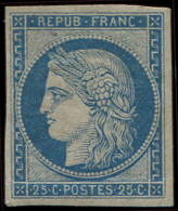 * EMISSION DE 1849 - R4d  25c. Bleu, REIMPRESSION, Pli, Aspect TB - 1849-1850 Cérès