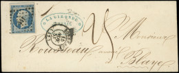 Let PRESIDENCE - 10   25c. Bleu, Obl. PC 441 S. Env., Càd T15 BORDEAUX 15/11/53, Taxe 25 Plume Et Arr. BLAYE 15/11, TTB - 1849-1876: Periodo Clásico