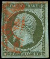 EMPIRE NON DENTELE - 11    1c. Olive Obl. Càd ROUGE, TB - 1853-1860 Napoléon III