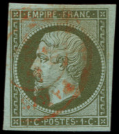 EMPIRE NON DENTELE - 11a   1c. Bronze, Obl. Càd ROUGE Des Imprimés, Frappe Légère, TB - 1853-1860 Napoléon III