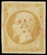 EMPIRE NON DENTELE - 13Aa 10c. Jaune-citron T I, Obl. PC ROUGE, TTB - 1853-1860 Napoleone III