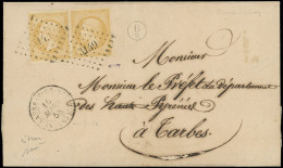 Let EMPIRE NON DENTELE - 13Al 10c. Citron, Impression Défectueuse De 1857 (2), Obl. PC 3149 S. LSC, Càd T15 St LAURENT-D - 1849-1876: Période Classique