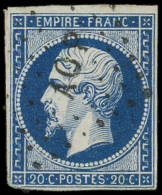 EMPIRE NON DENTELE - 14A  20c. Bleu, T I, Obl. Los. AOP, TB - 1853-1860 Napoleone III