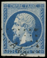 EMPIRE NON DENTELE - 14A  20c. Bleu, T I, Obl;. Los. AAP, TB - 1853-1860 Napoléon III.