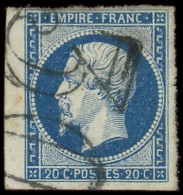 EMPIRE NON DENTELE - 14Aa 20c. Bleu Foncé, Filet Touché En Un Point, Obl. TAXE 30 Double Trait, R, Frappe TB - 1853-1860 Napoleon III