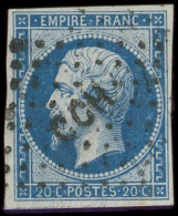 EMPIRE NON DENTELE - 14B  20c. Bleu, T II, Obl. Los. CCH, TB - 1853-1860 Napoleone III